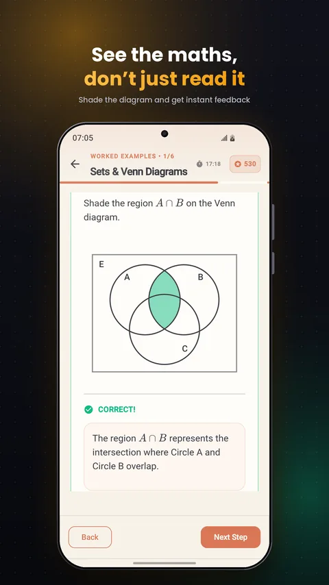 ZedBrains Venn diagram worked example with instant feedback
