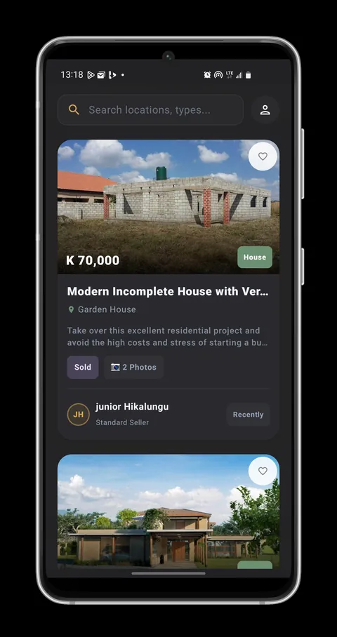 ZM Utility market feed with property cards and search